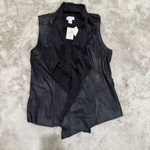 NWTCarmen Marc Valvo Faux Suede Cardigan Women 10 Black Metallic Open Front Goth